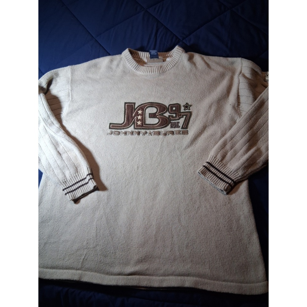 Vintage Johnny Blaze JB 97 Embroidered Hip Hop Sweater Tan XXL Mens Streetwear